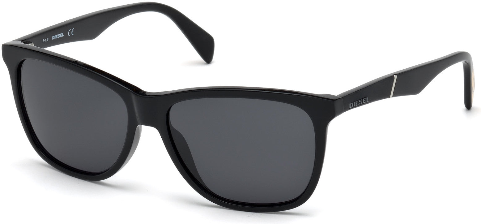 Diesel DL0222 Rectangular Sunglasses 01A-01A - Shiny Black  / Smoke