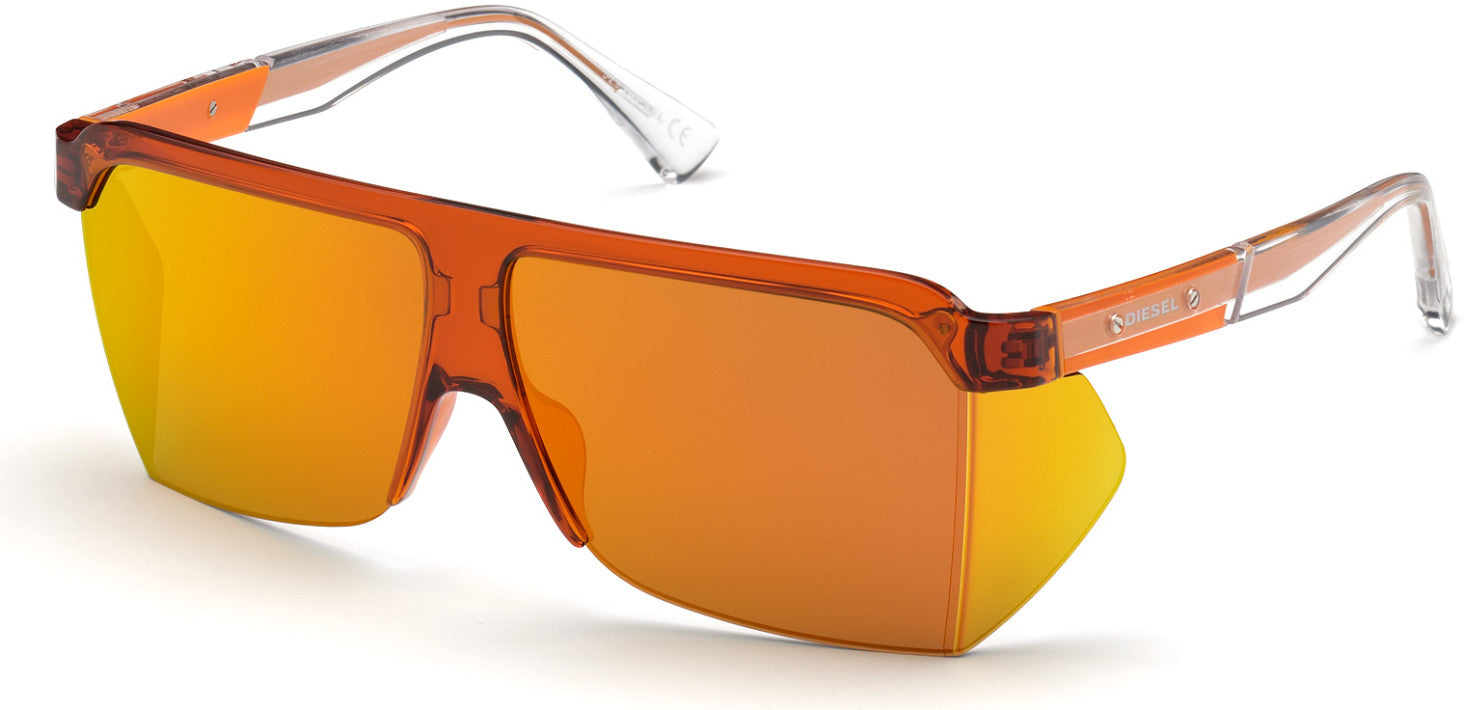 Diesel DL0319 Shield Sunglasses 42U-42U - Shiny Orange / Bordeaux Mirror