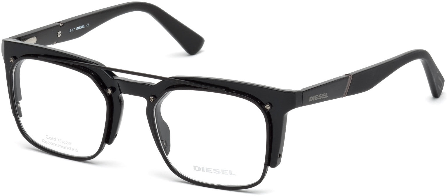 Diesel DL5258 Geometric Eyeglasses 001-001 - Shiny Black