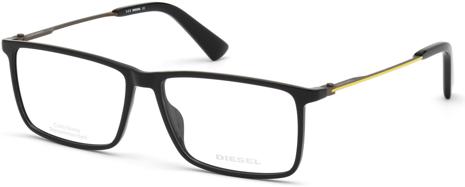 Diesel DL5377 Rectangular Eyeglasses 001-001 - Shiny Black