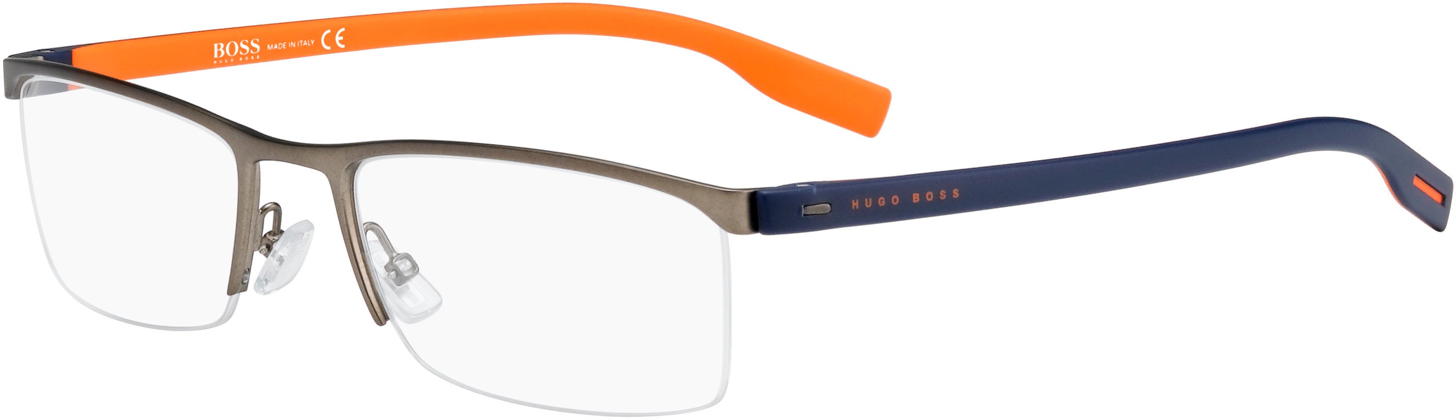 Boss (hub) Boss 0610/N Rectangular Eyeglasses 08HT-08HT  Gray ElcBlue (00 Demo Lens)