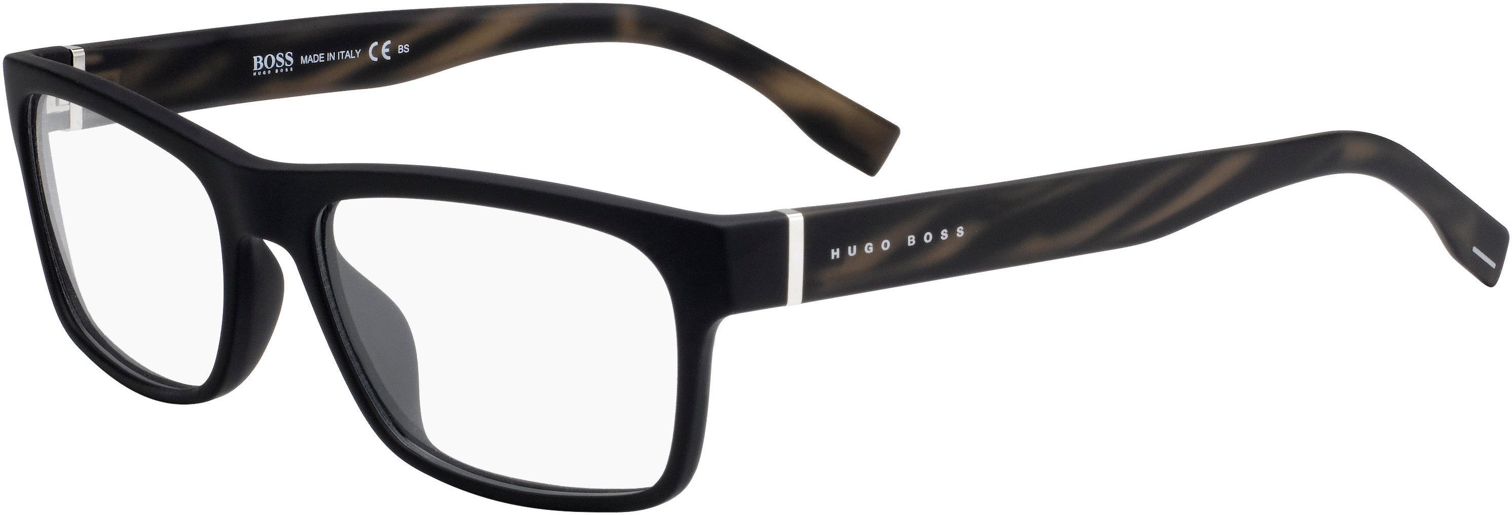 Boss (hub) Boss 0729 Rectangular Eyeglasses 02QC-02QC  Black Gray Horn (00 Demo Lens)