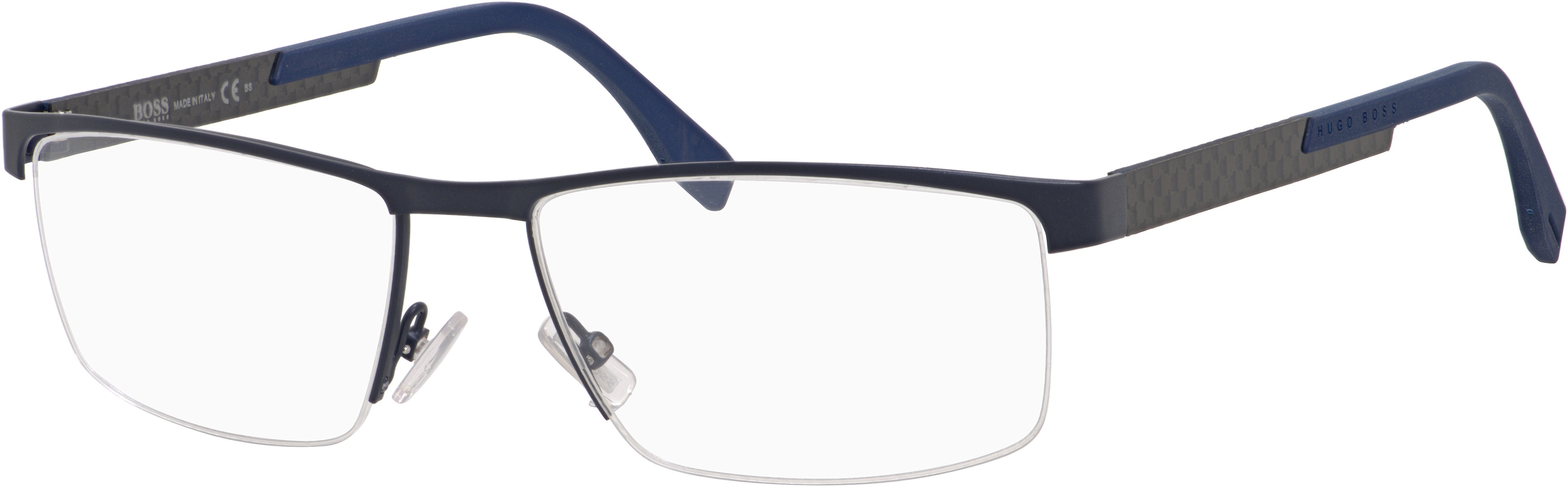 Boss (hub) Boss 0734 Rectangular Eyeglasses 0KCS-0KCS  Blue Carbon (00 Demo Lens)