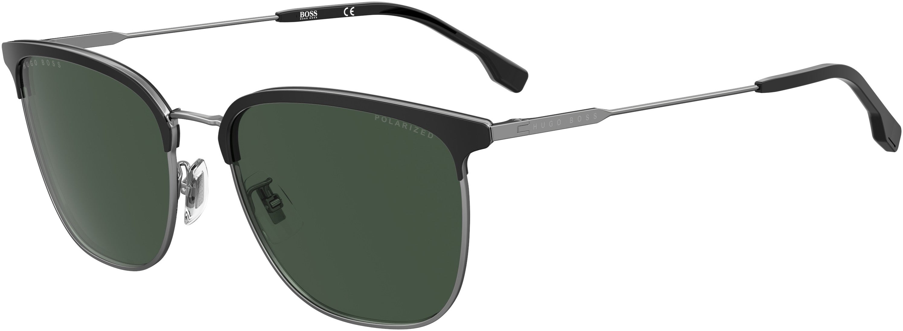 Boss (hub) Boss 1285/F/sk Square Sunglasses 0ANS-0ANS  Black Dark Ruthenium (UC Green Polarized)
