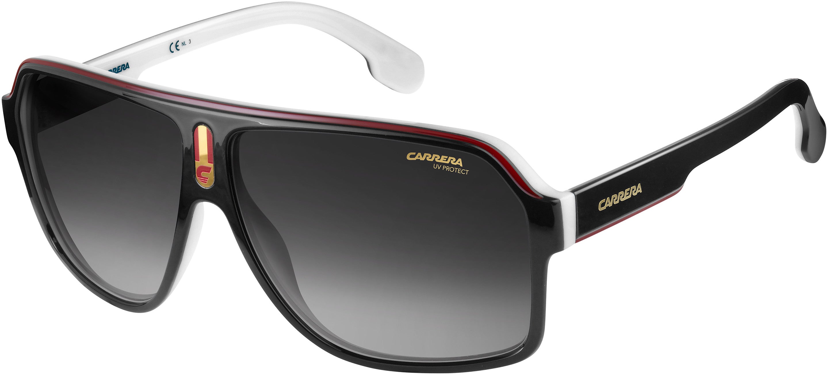  Carrera 1001/S Rectangular Sunglasses 080S-080S  Black White (9O Dark Gray Gradient)