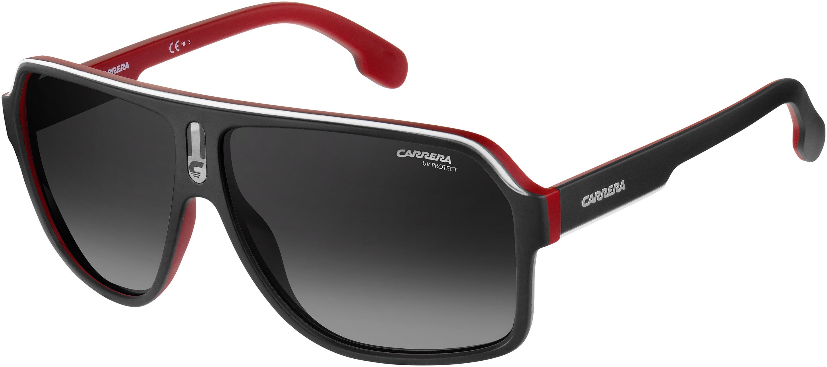  Carrera 1001/S Rectangular Sunglasses 0BLX-0BLX  Matte Black Red (9O Dark Gray Gradient)