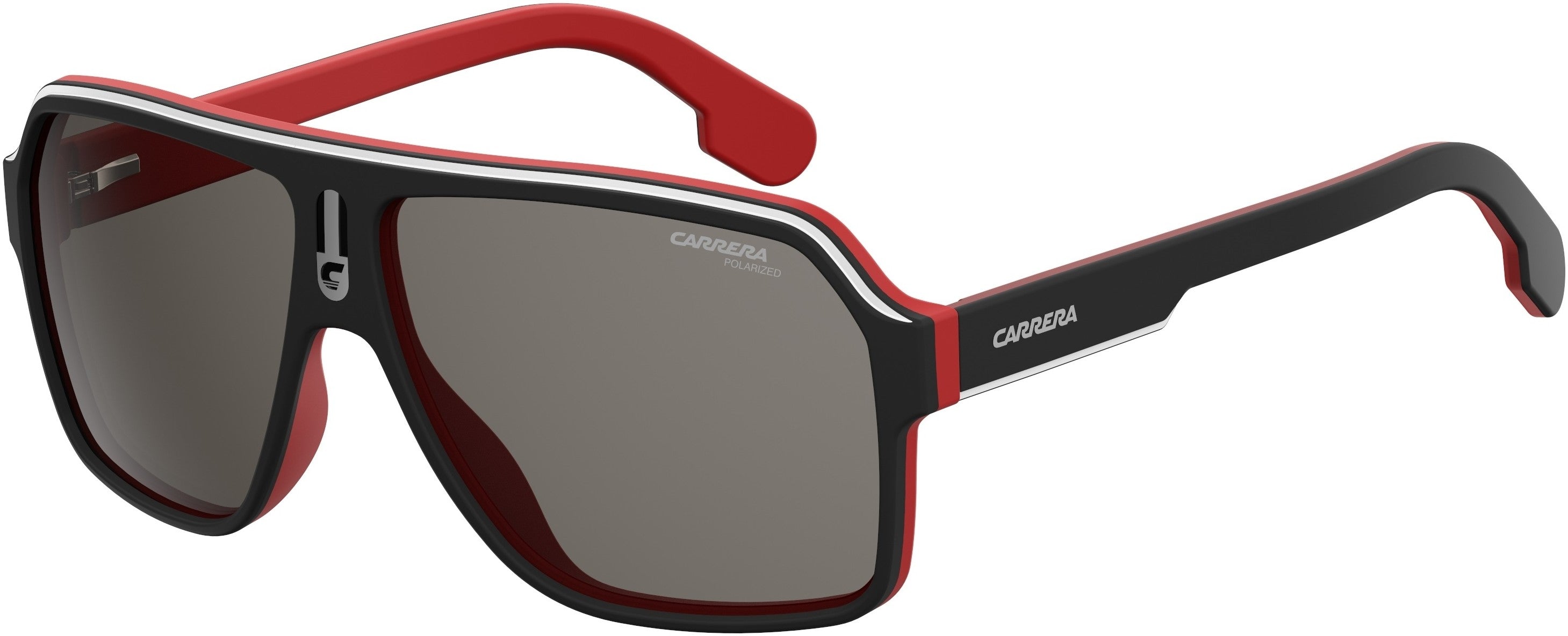  Carrera 1001/S Rectangular Sunglasses 0BLX-0BLX  Matte Black Red (M9 Gray Pz)