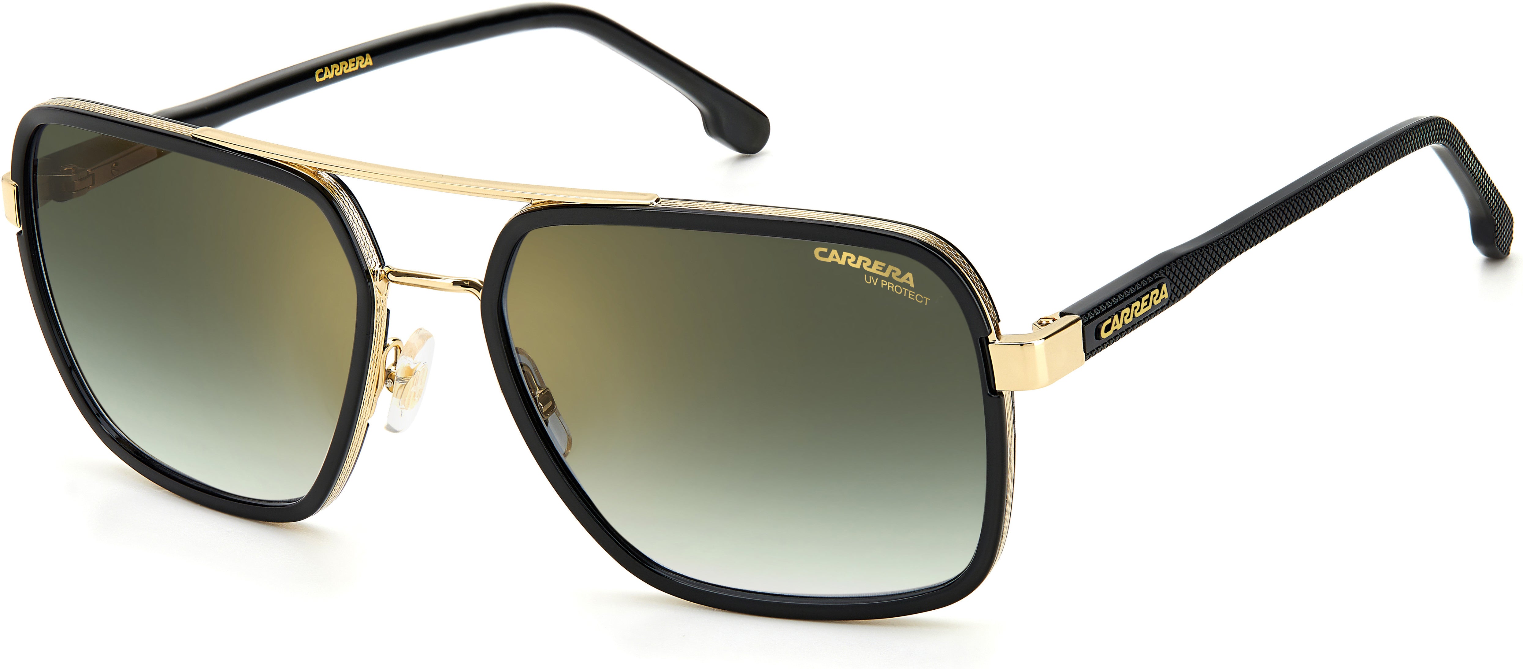  Carrera 256/S Rectangular Sunglasses 0RHL-0RHL  Gold Black (D6 Green Shaded Gold Mirror)