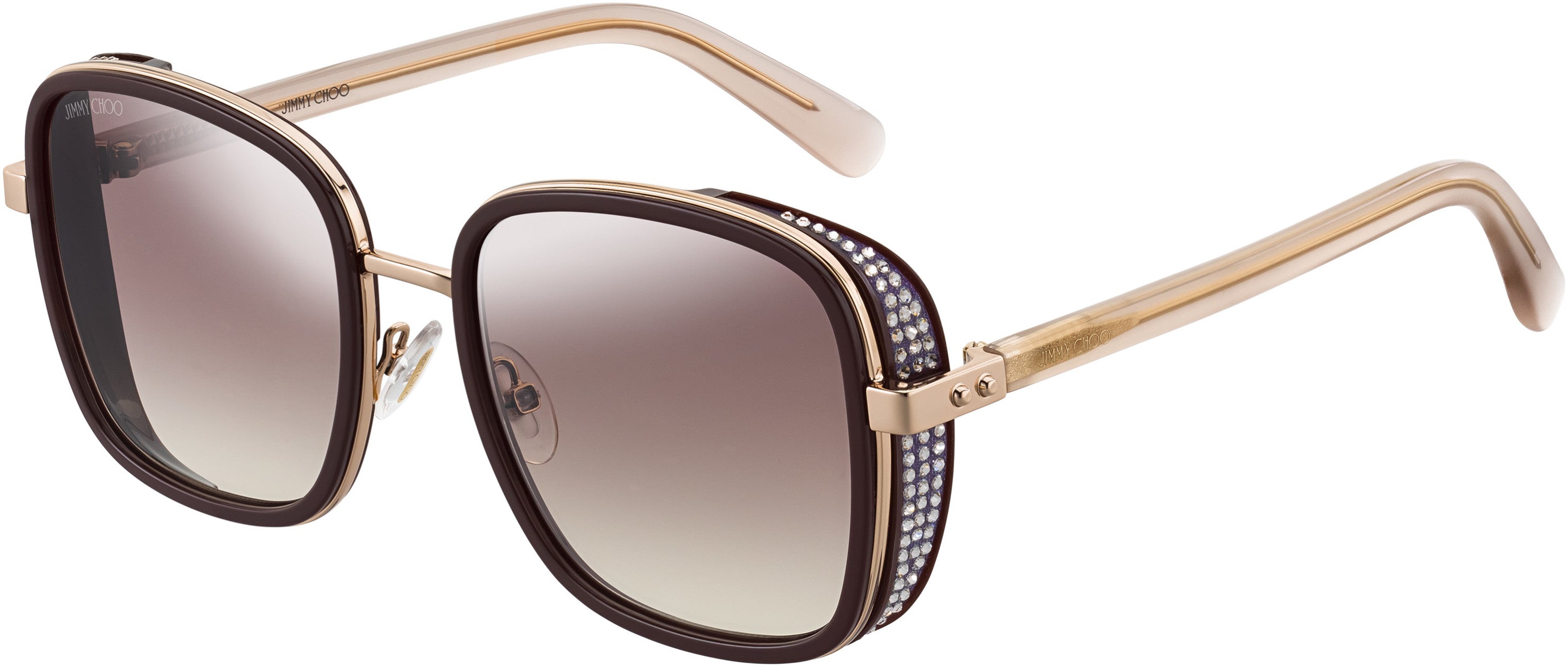 Jimmy Choo Elva/S Rectangular Sunglasses 00T7-00T7  Plum (NQ Brown Mirror Gradient)