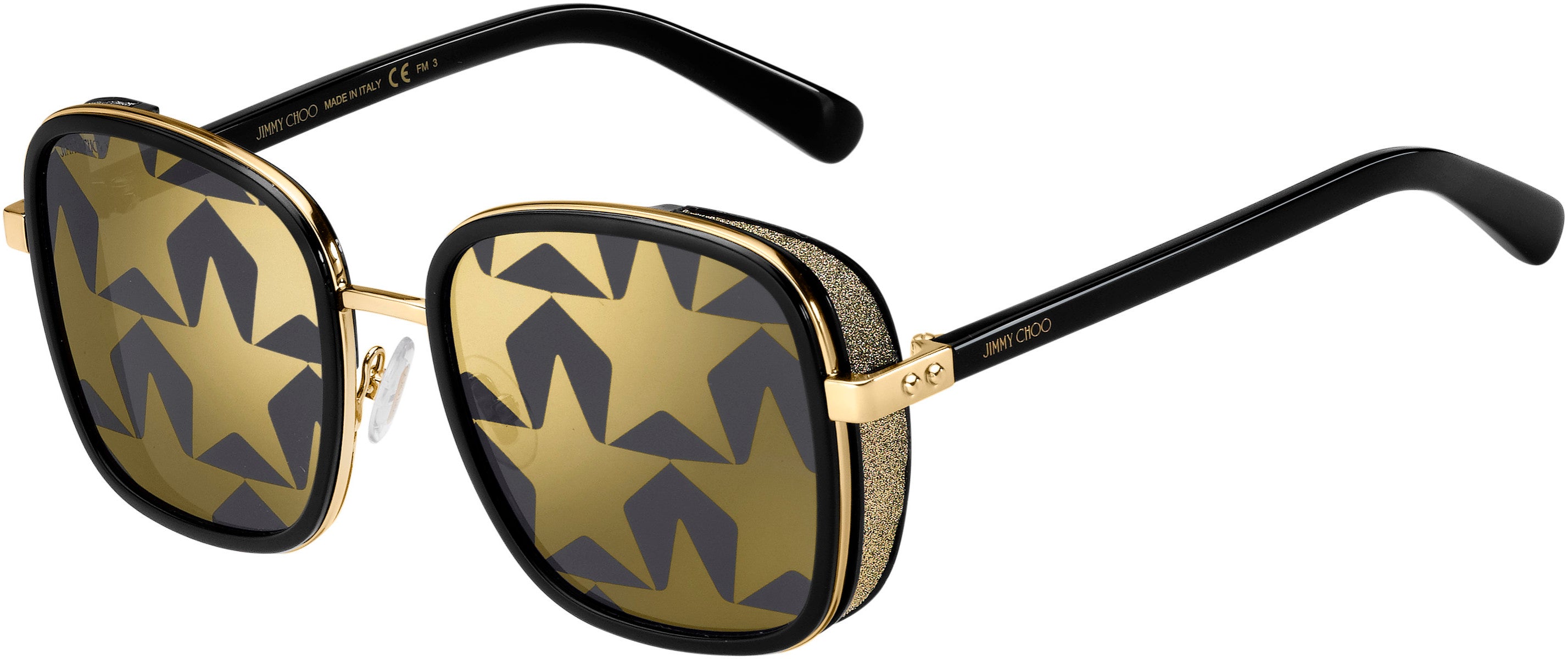 Jimmy Choo Elva/S Rectangular Sunglasses 02M2-02M2  Black Gold (7Y Gold Decor)