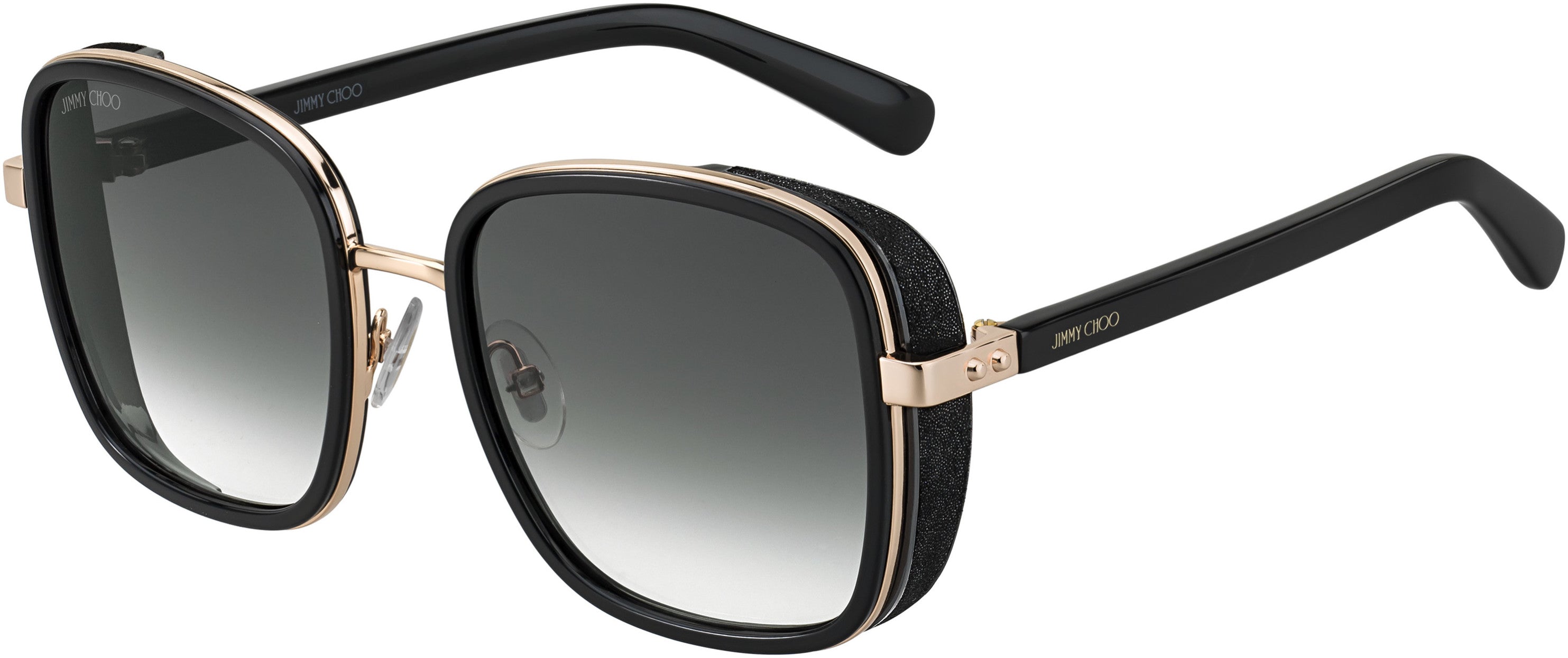 Jimmy Choo Elva/S Rectangular Sunglasses 02M2-02M2  Black Gold (9O Dark Gray Gradient)