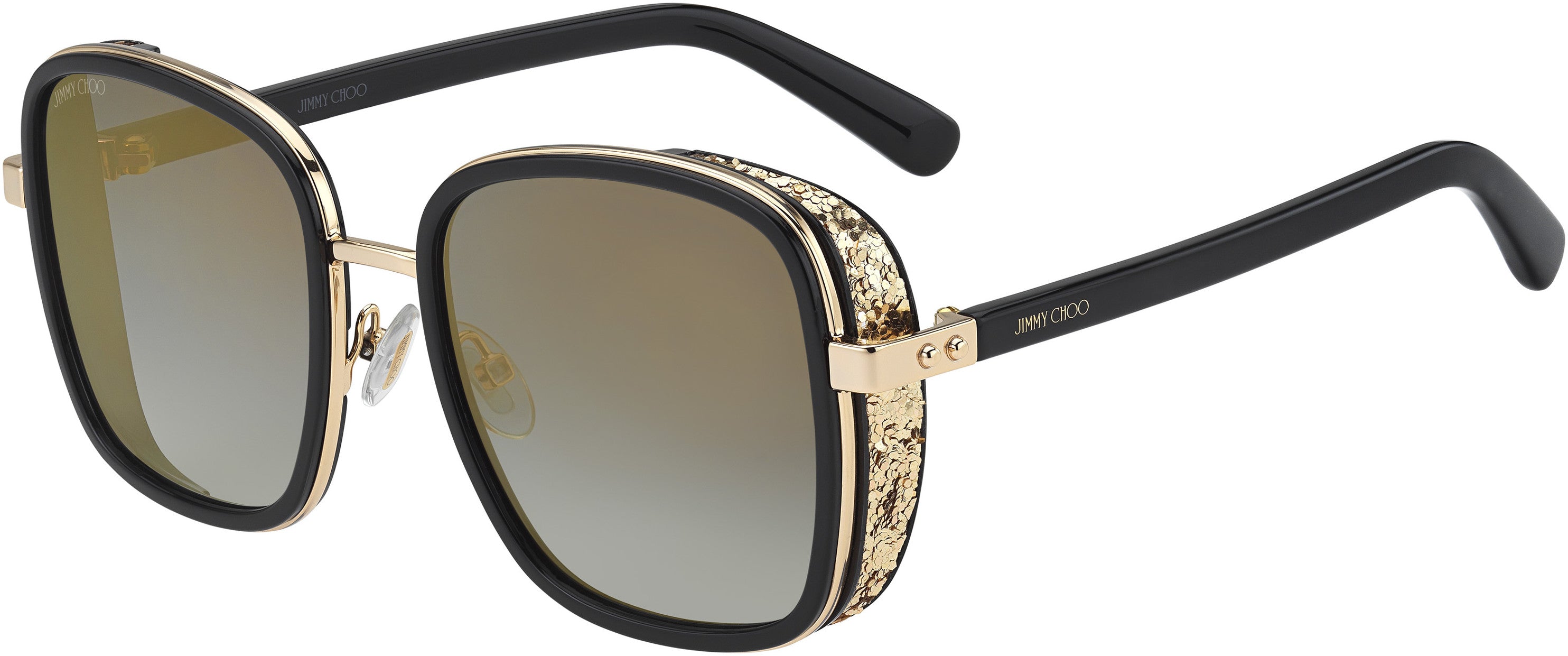 Jimmy Choo Elva/S Rectangular Sunglasses 02M2-02M2  Black Gold (FQ Gray Sf Gold Sp)