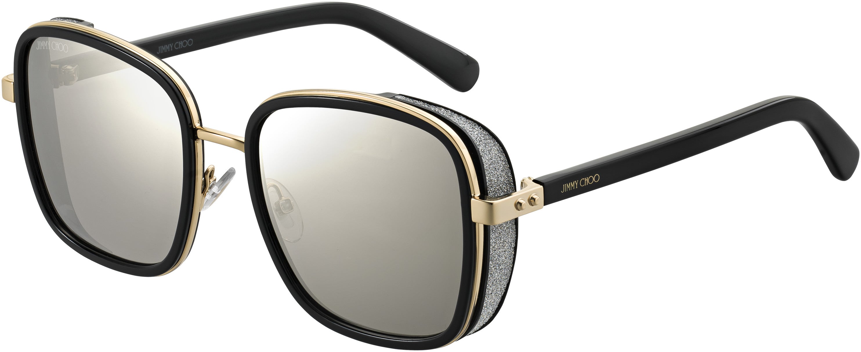 Jimmy Choo Elva/S Rectangular Sunglasses 02M2-02M2  Black Gold (T4 Silver Mirror)