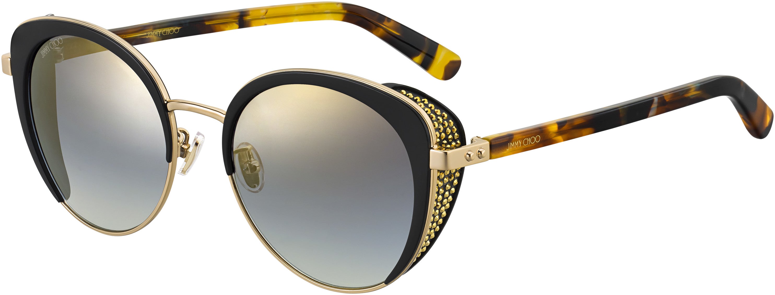 Jimmy Choo Gabby/F/S Oval Modified Sunglasses 02M2-02M2  Black Gold (FQ Gray Sf Gold Sp)