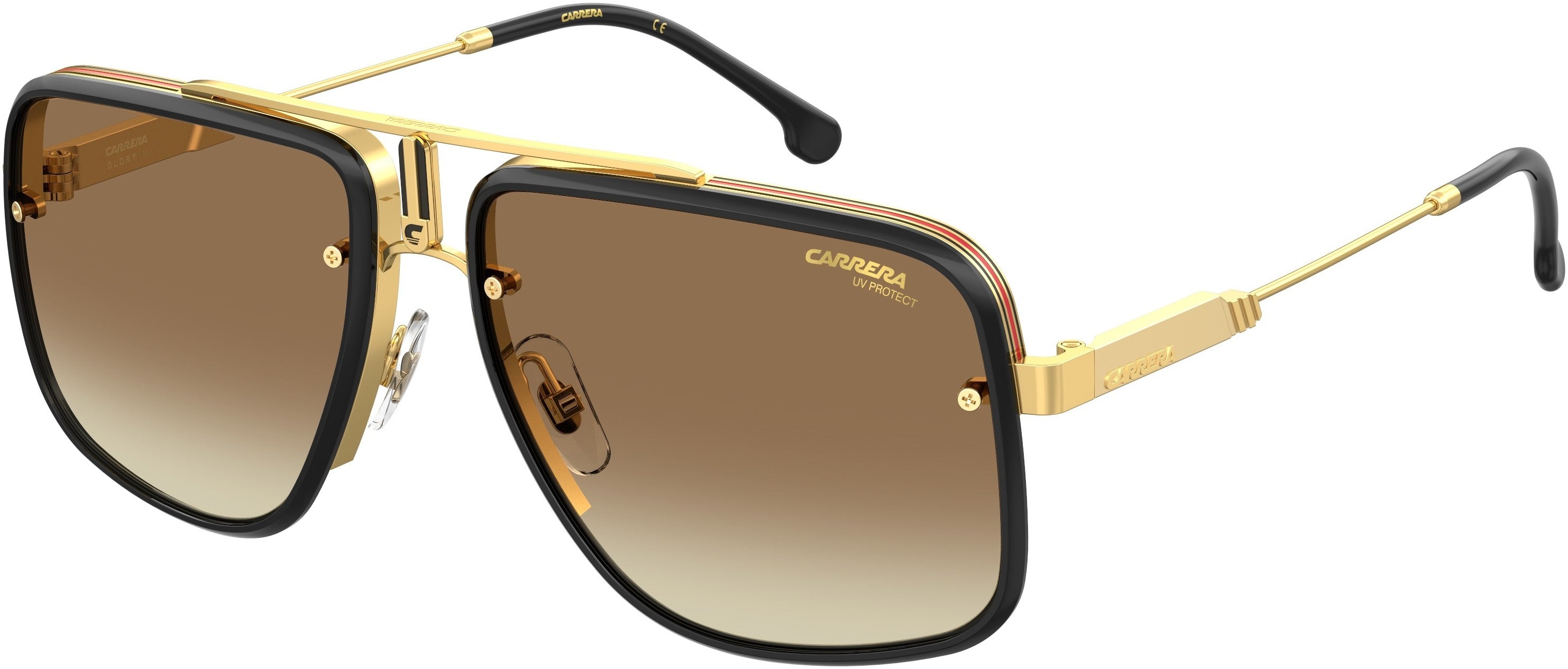  Carrera Glory Ii Rectangular Sunglasses 0001-0001  Yellow Gold (86 Brown Shaded Ar)