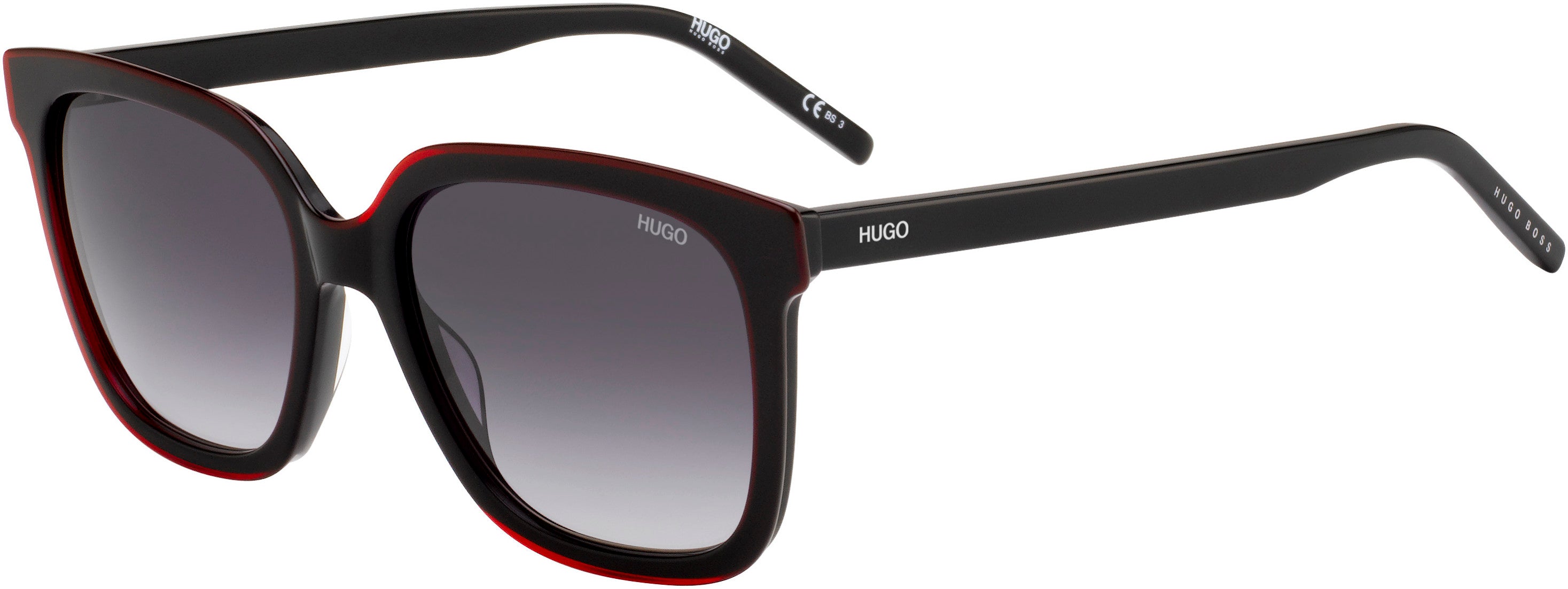 Hugo (hug) Hugo 1051/S Rectangular Sunglasses 0OIT-0OIT  Black Redgd (9O Dark Gray Gradient)
