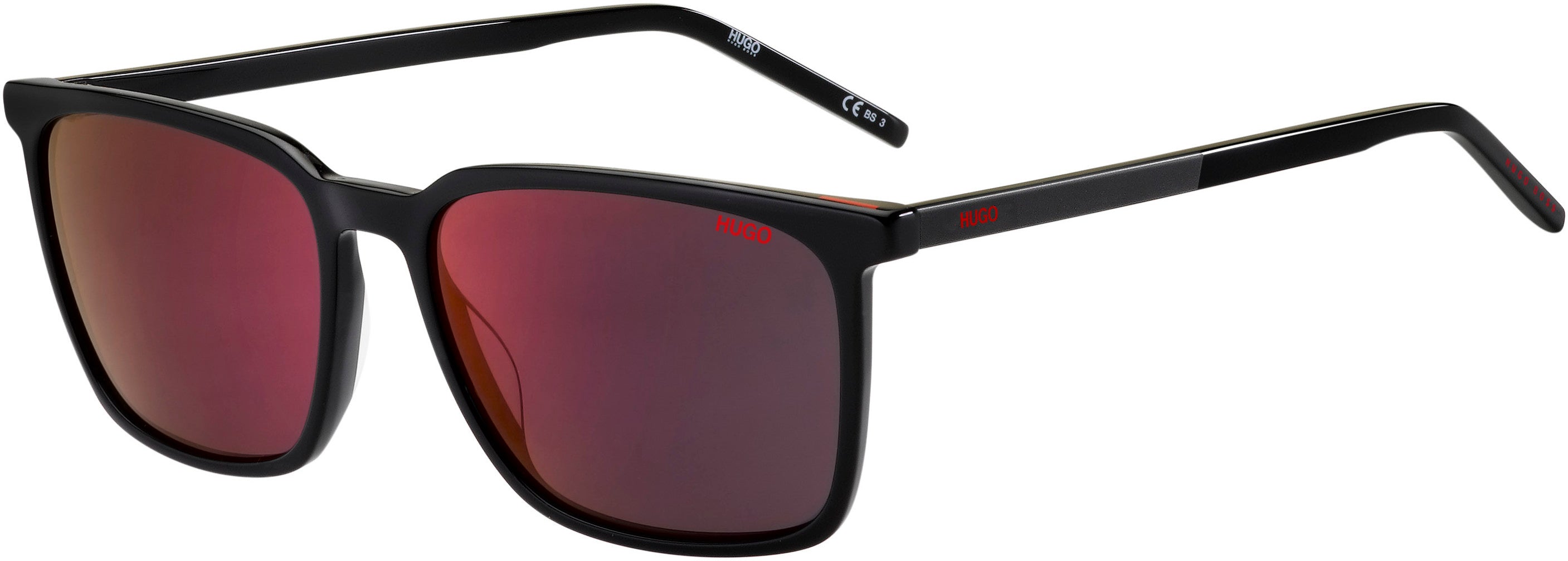 Hugo (hug) Hugo 1096/S Square Sunglasses 0807-0807  Black (AO Red Mirror)