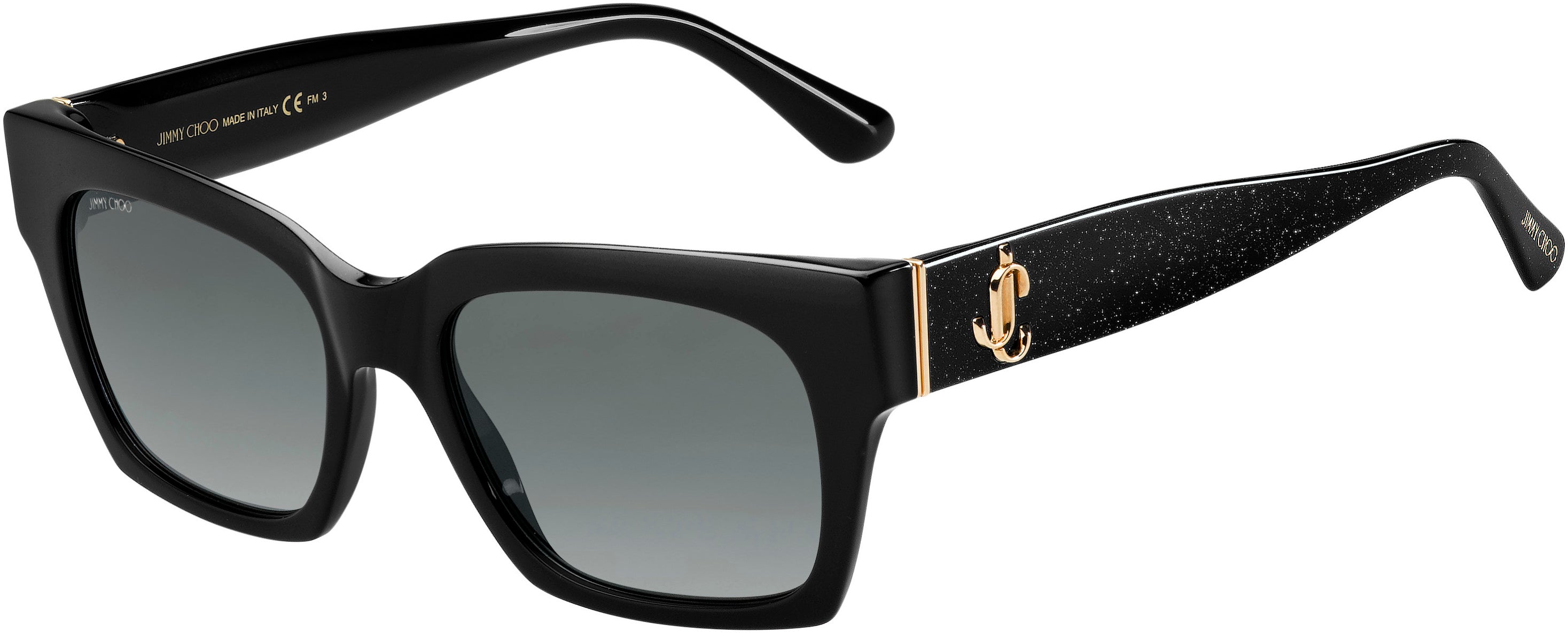 Jimmy Choo Jo/S Rectangular Sunglasses 0NS8-0NS8  Black Glitter (9O Dark Gray Gradient)