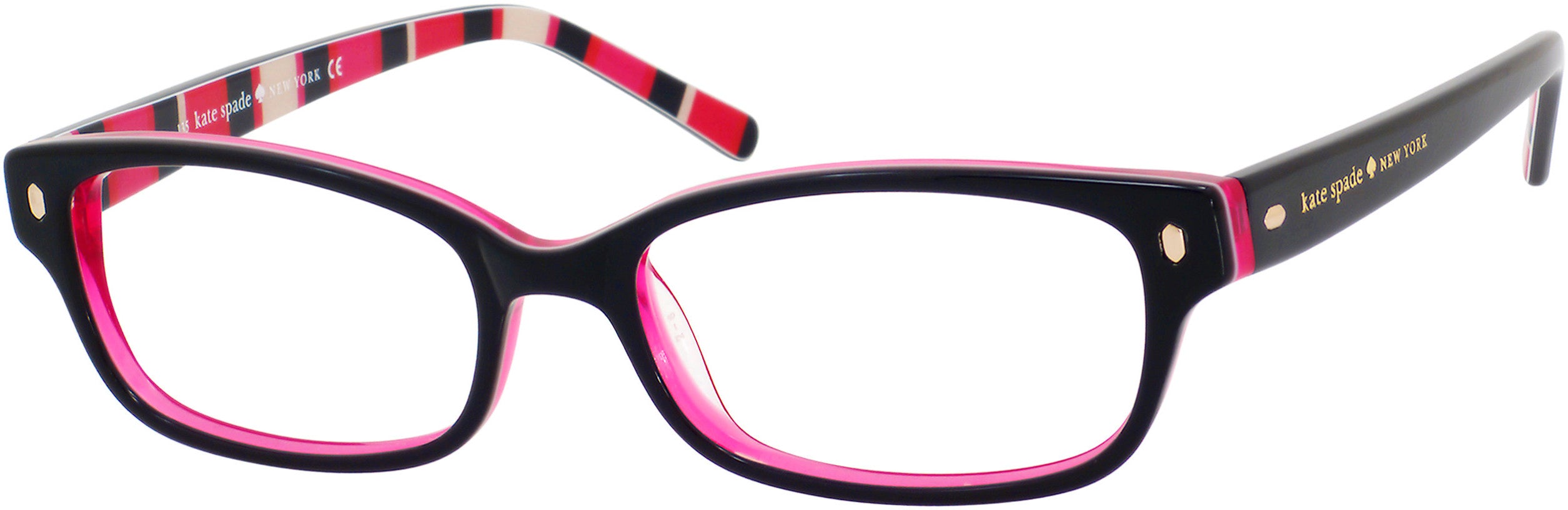 Kate Spade Lucyann Us Rectangular Eyeglasses 0X78-0X78  Black Pink Striped (00 Demo Lens)