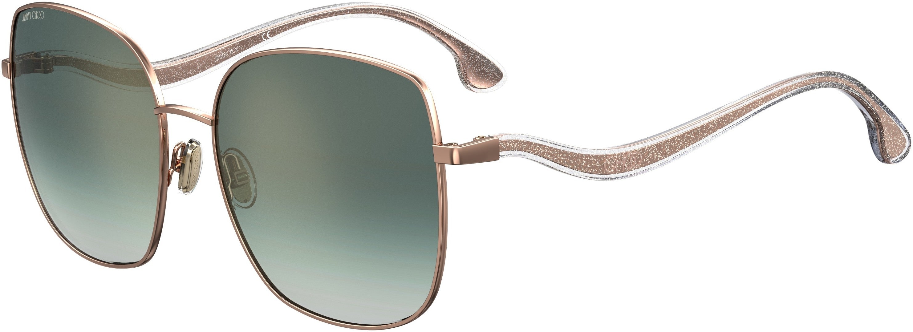 Jimmy Choo Mamie/S Rectangular Sunglasses 0DDB-0DDB  Gold Copper (EZ Green Silver Mirror)