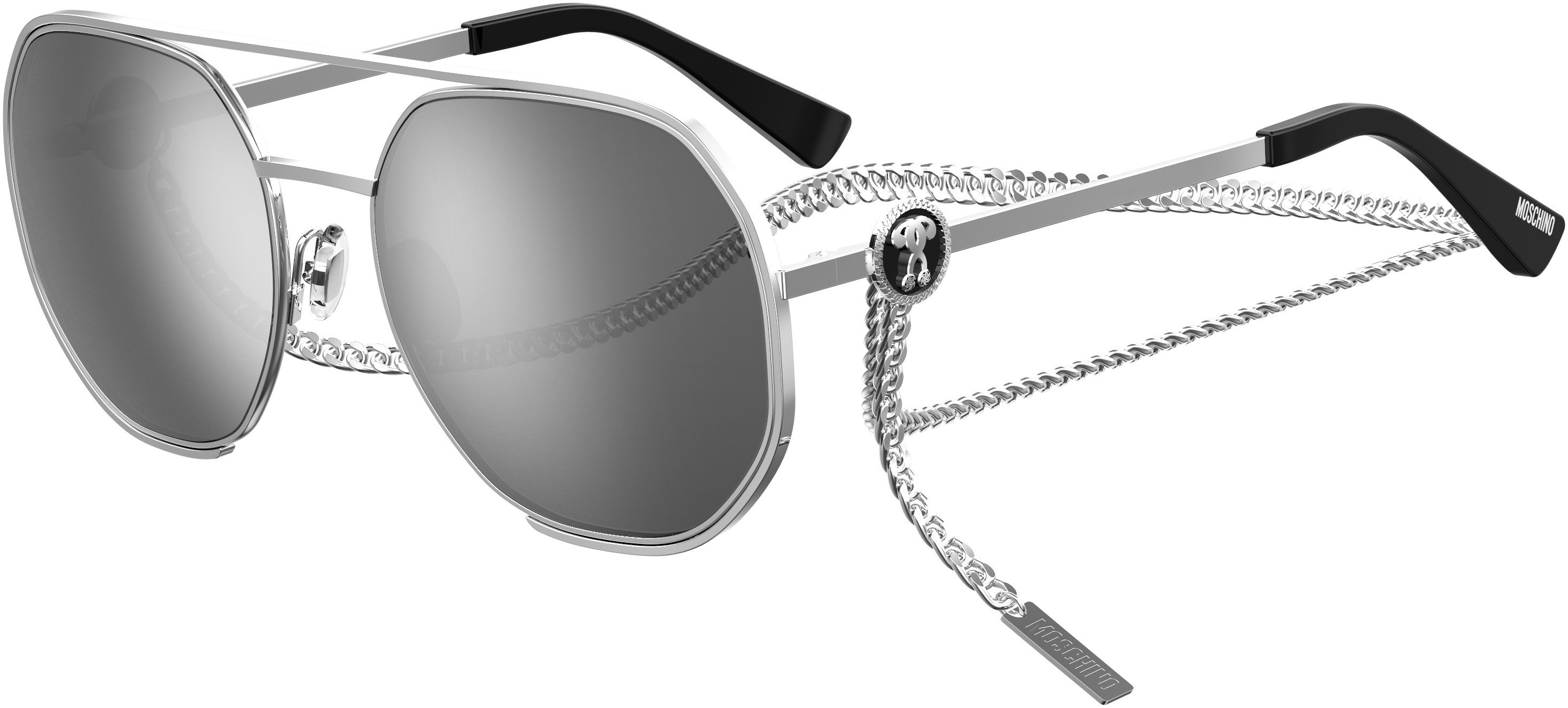  Moschino 052/S Navigator Sunglasses 0010-0010  Palladium (T4 Silver Mirror)