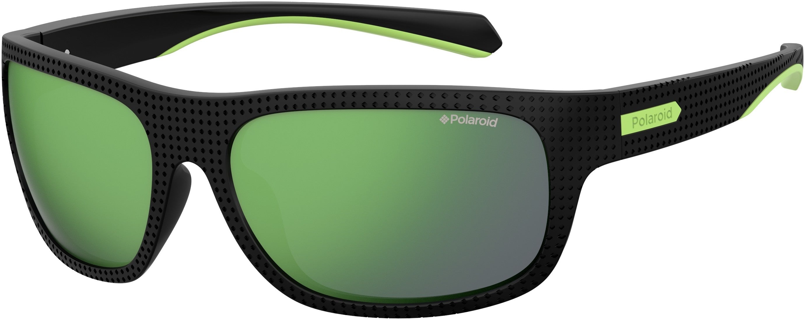 Polaroid Core Polaroid 7022/S Rectangular Sunglasses 07ZJ-07ZJ  Black Green (5Z Green Ml Pz)