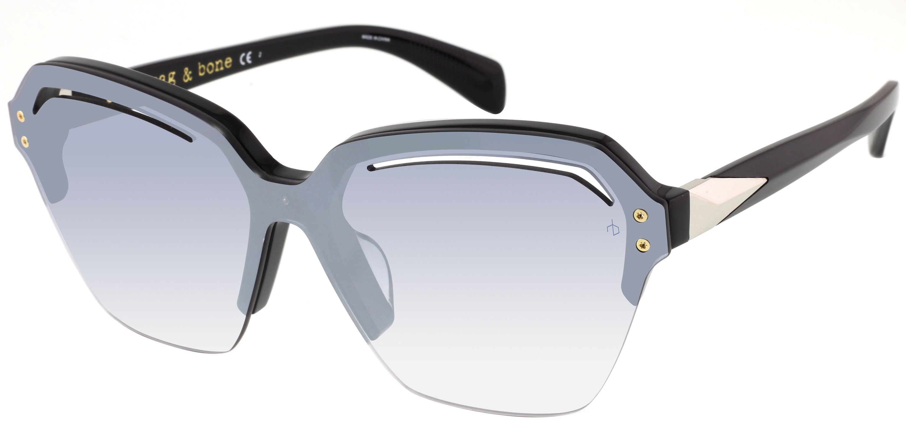 Rag & Bone Rag &amp; Bone 1037/S Special Shape Sunglasses 0807-0807  Black (IC Gray Mirror Shaded Silver)