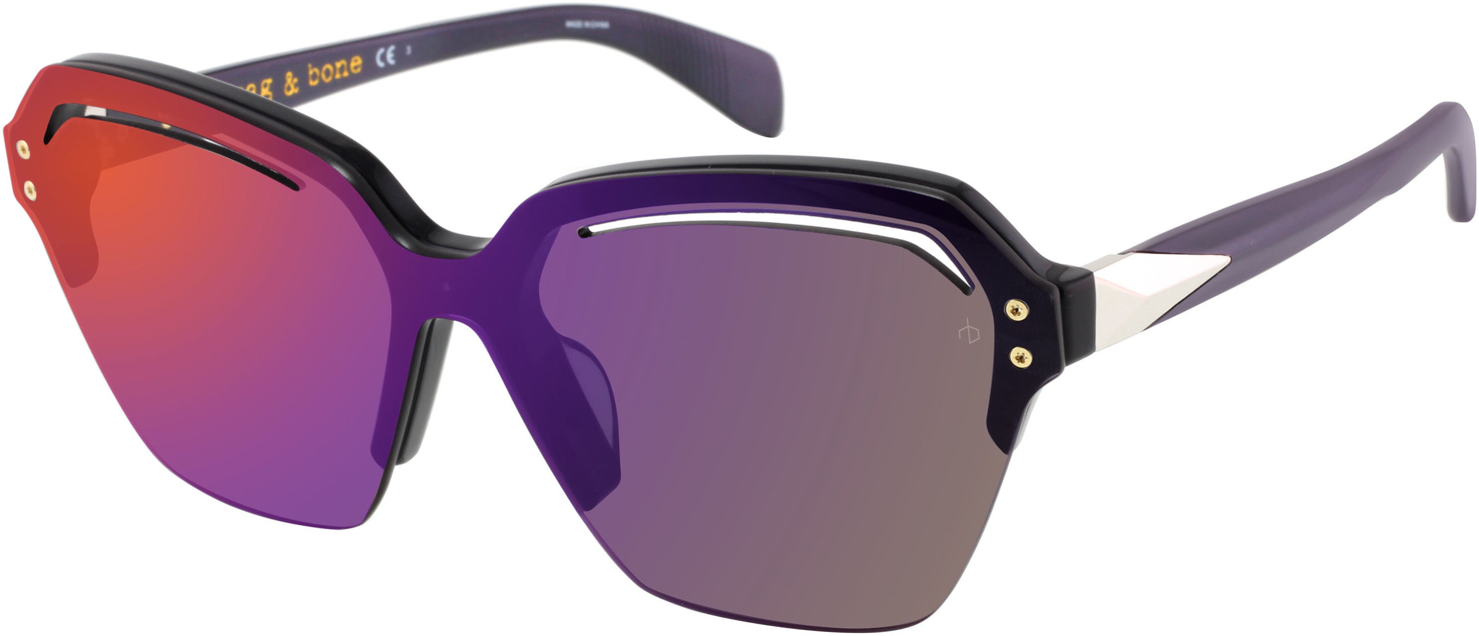 Rag & Bone Rag &amp; Bone 1037/S Special Shape Sunglasses 0B3V-0B3V  Violet (13 Violet Mirror)