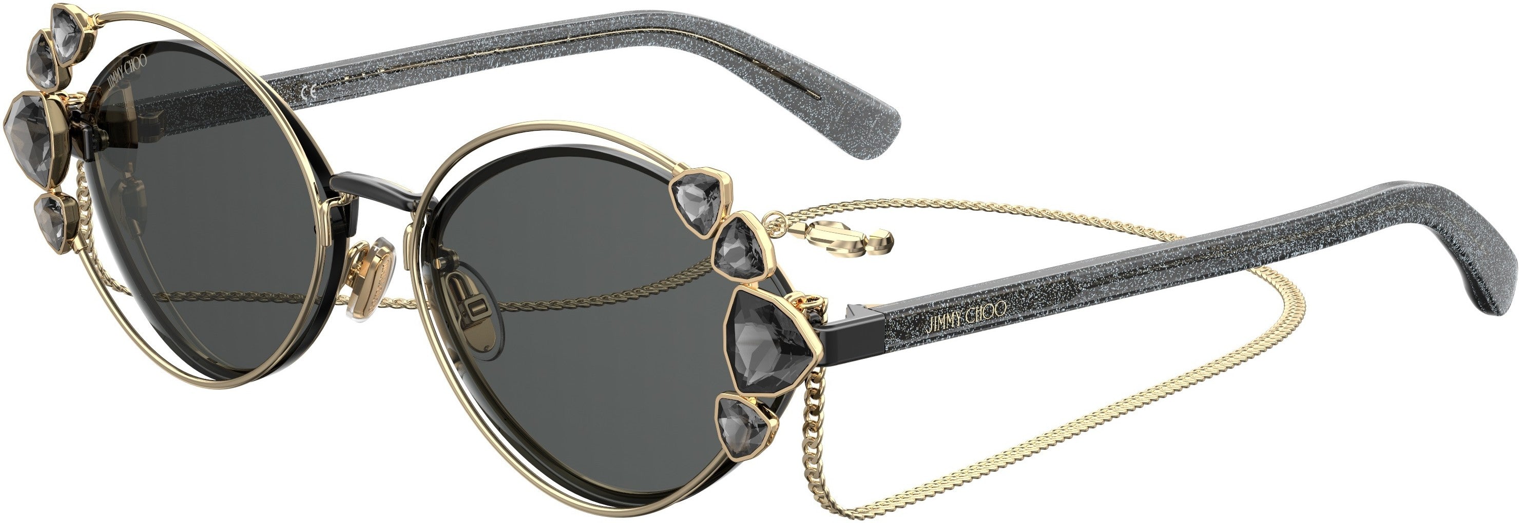 Jimmy Choo Shine/S Special Shape Sunglasses 02M2-02M2  Black Gold (IR Gray)