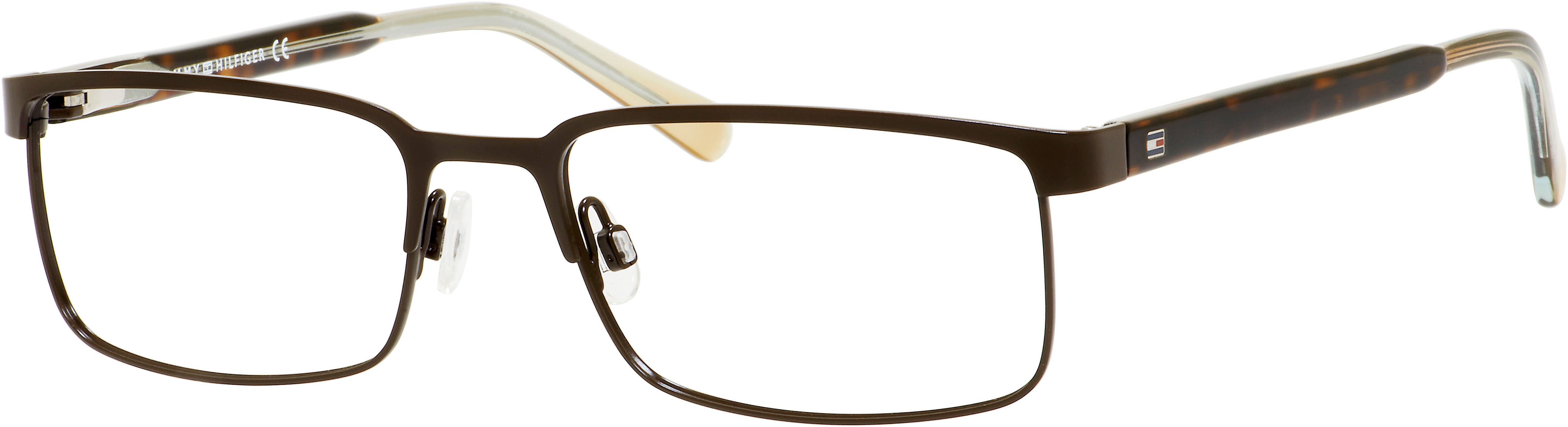 Tommy Hilfiger T. Hilfiger 1235 Rectangular Eyeglasses 01IQ-01IQ  Matte Brown Green (00 Demo Lens)