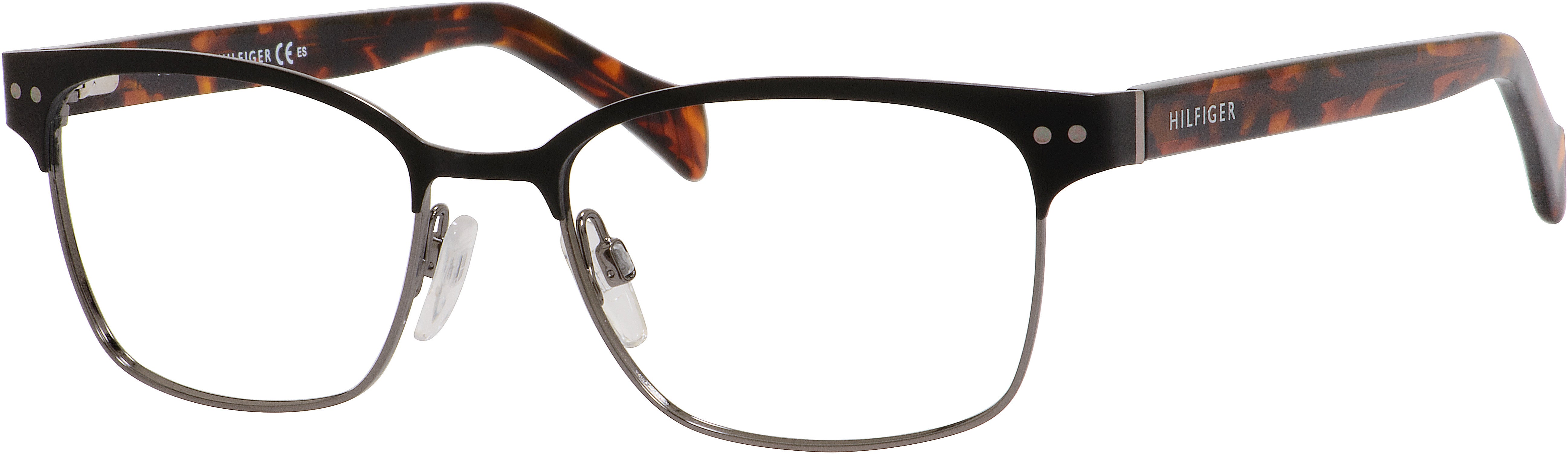 Tommy Hilfiger T. Hilfiger 1306 Rectangular Eyeglasses 0VJC-0VJC  Black Ruthenium Havana Brown (00 Demo Lens)