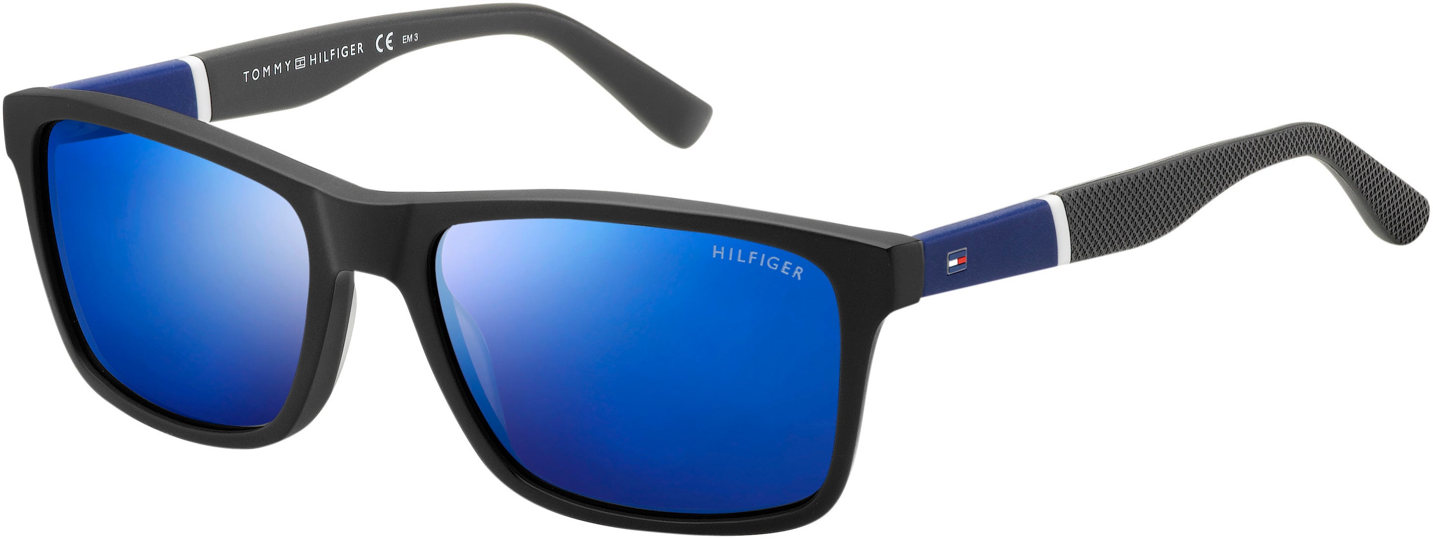 Tommy Hilfiger T. Hilfiger 1405/S Rectangular Sunglasses 0FMV-0FMV  Bkblwh Gray (XT Gray Blue Mirro)