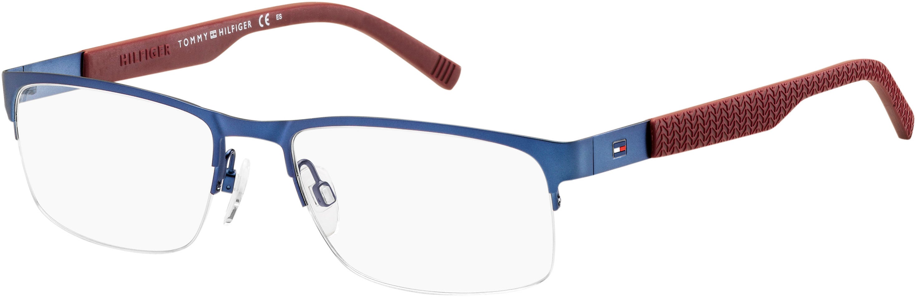 Tommy Hilfiger T. Hilfiger 1447 Rectangular Eyeglasses 0LL0-0LL0  Matte Blue Burgundy (00 Demo Lens)