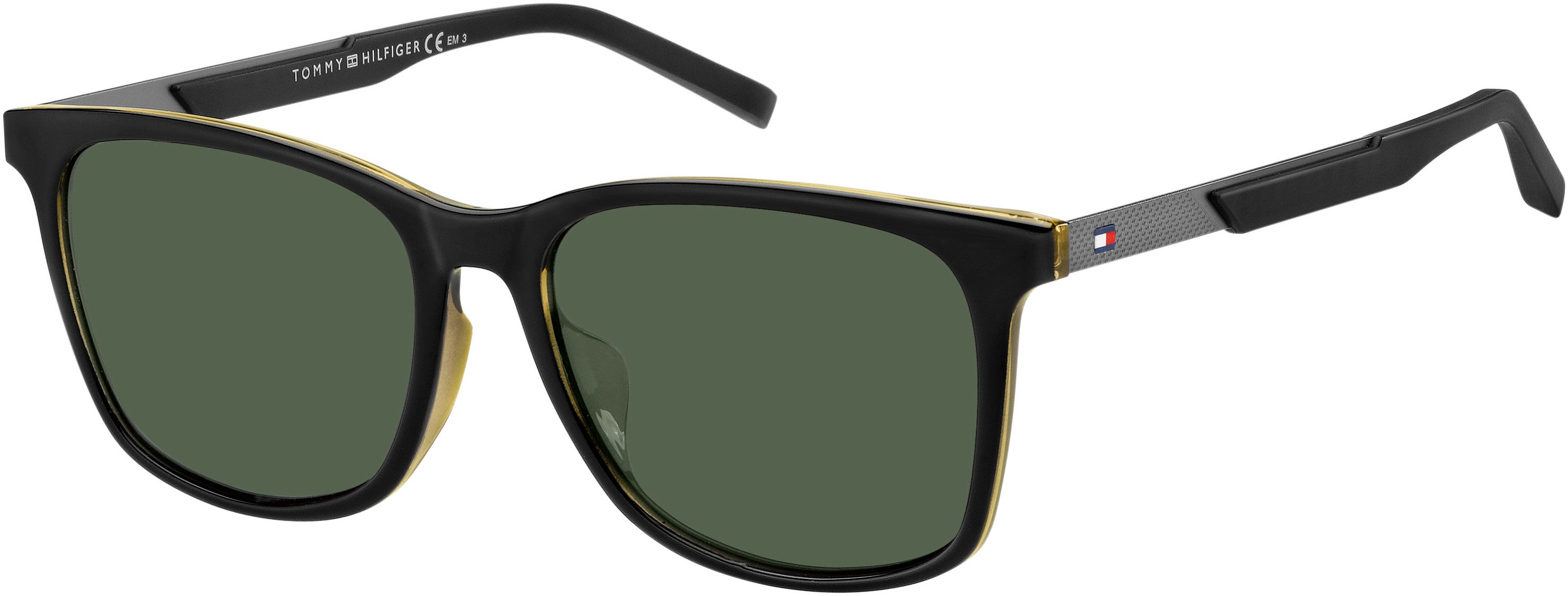 Tommy Hilfiger T. Hilfiger 1679/F/S Rectangular Sunglasses 071C-071C  Black Yellow (QT Green)
