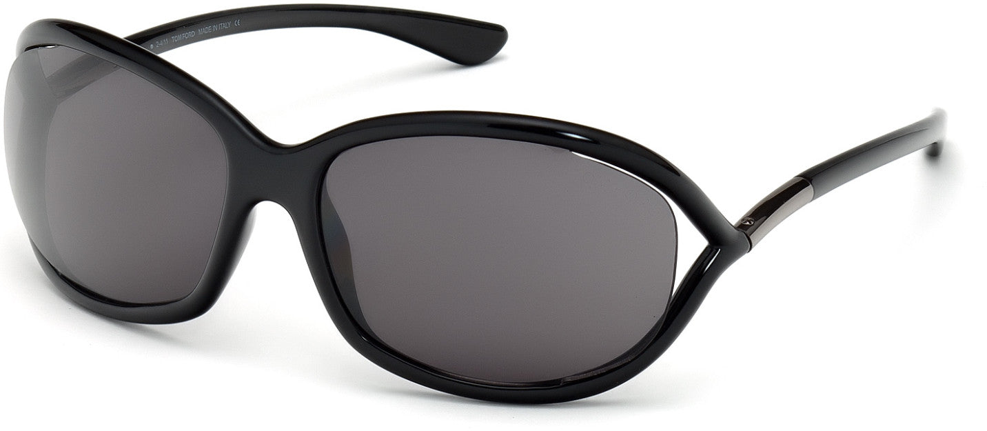 Tom Ford FT0008 Jennifer Geometric Sunglasses 199-199 - Shiny Black / Smoke Lenses