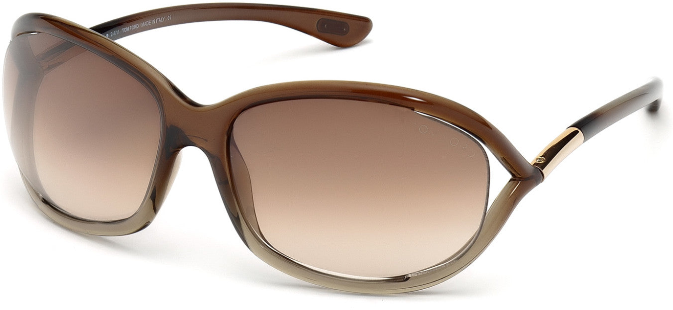 Tom Ford FT0008 Jennifer Geometric Sunglasses 38F-38F - Shiny Transparent Bronze / Gradient Brown Lenses