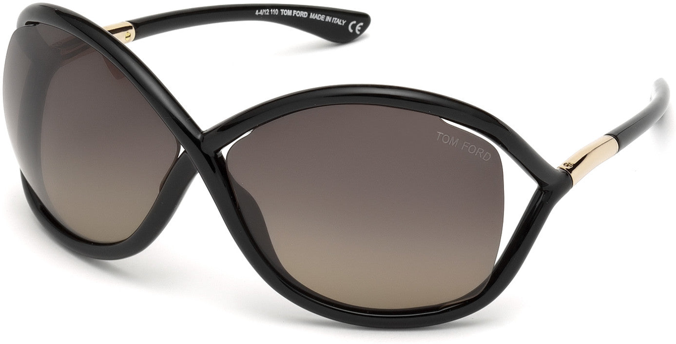 Tom Ford FT0009 Whitney Geometric Sunglasses 01D-01D - Shiny Black / Polarized Grey Lenses