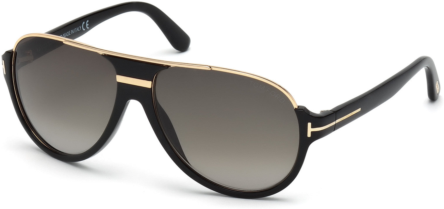 Tom Ford FT0334 Dimitry Pilot Sunglasses 01P-01P - Shiny Black, Shiny Rose Gold Details / Green Gradient Smoke Lenses