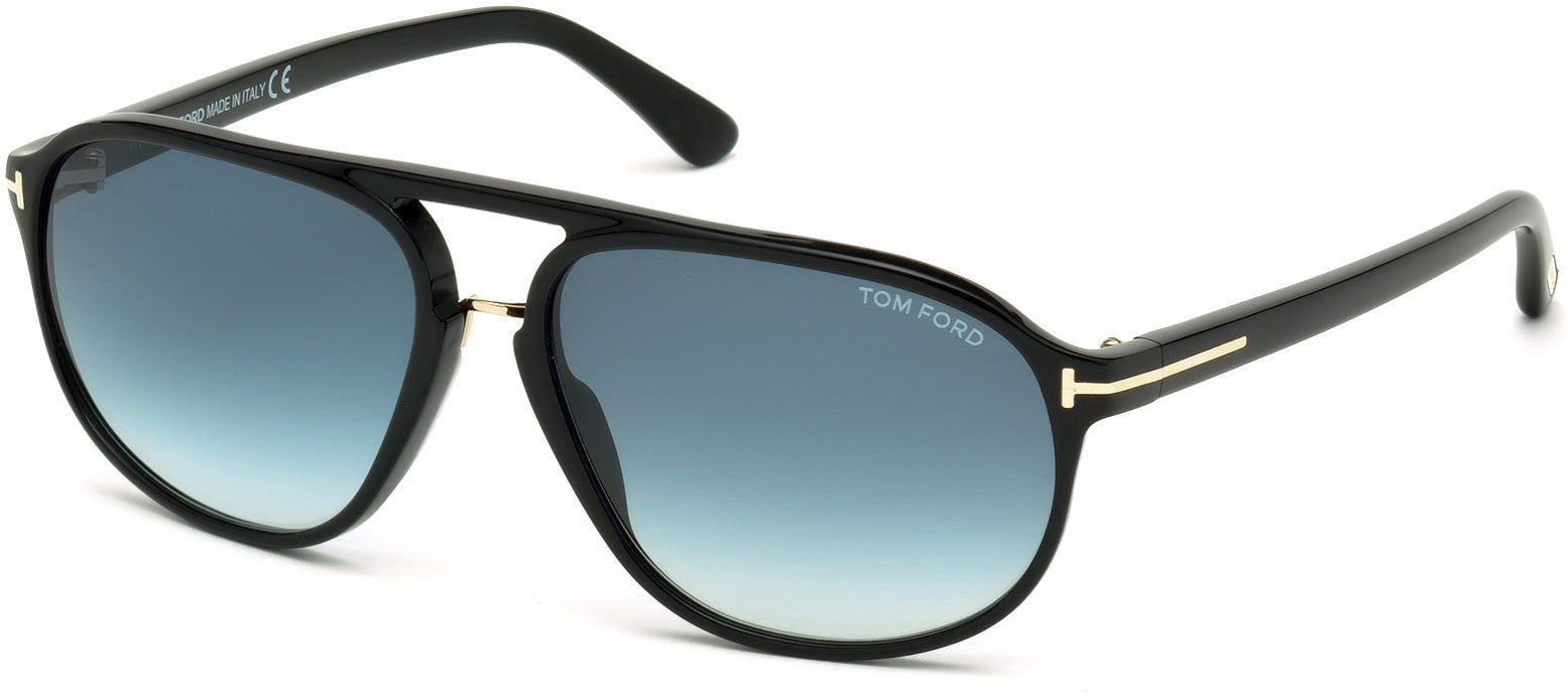 Tom Ford FT0447-F Oval Sunglasses 01P-01P - Shiny Black  / Gradient Green