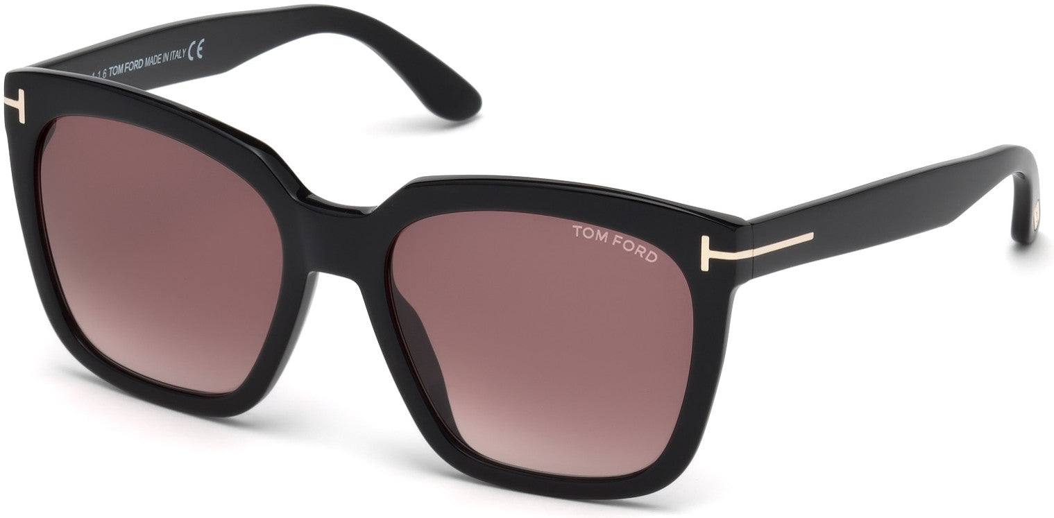 Tom Ford FT0502 Amarra Geometric Sunglasses 01T-01T - Shiny Black / Gradient Burgundy Lenses