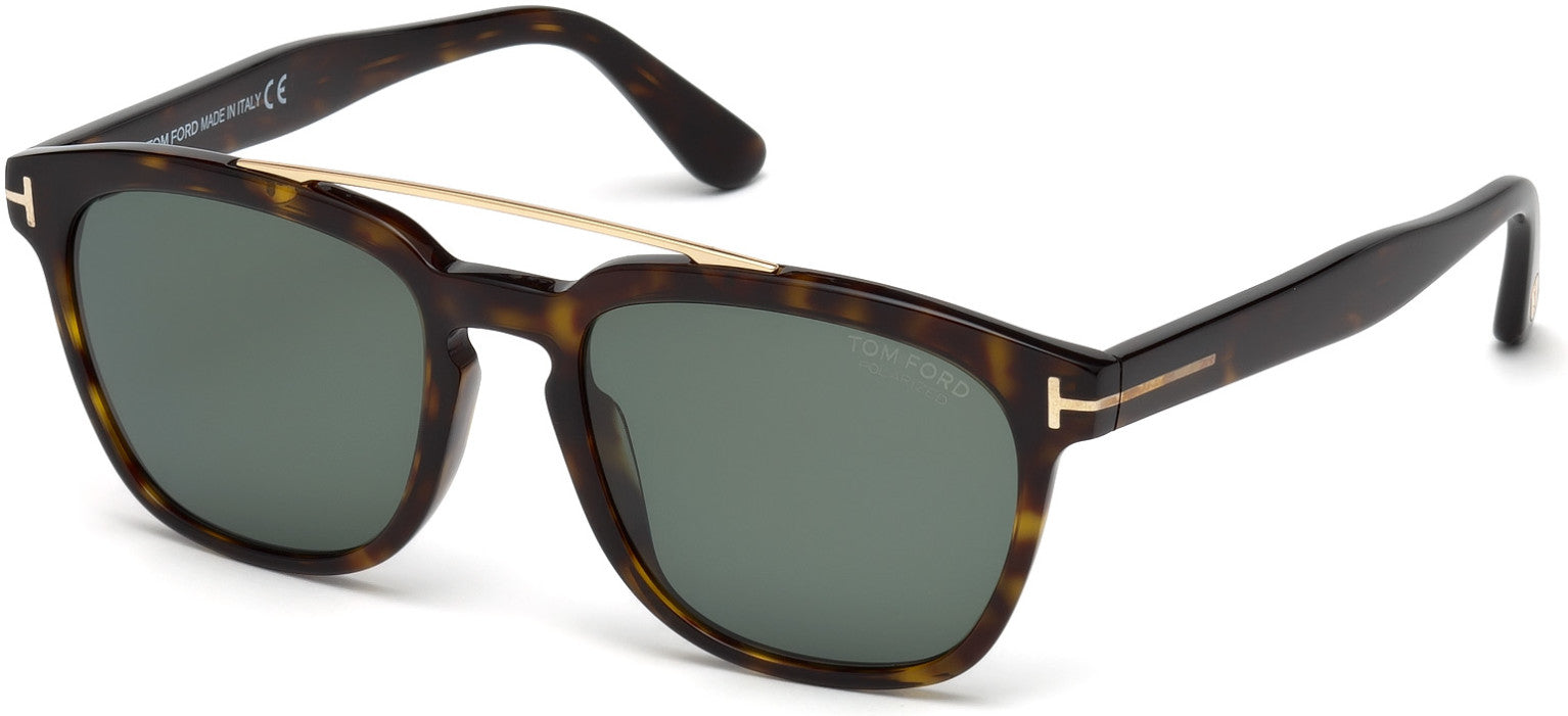Tom Ford FT0516 Holt Geometric Sunglasses 52R-52R - Classic Dark Havana, Rose Gold Brow Bar / Polarized Green Lenses