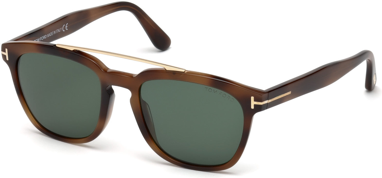 Tom Ford FT0516 Holt Geometric Sunglasses 53N-53N - Shiny Blonde Havana, Rose Gold Brow Bar/ Green Lenses