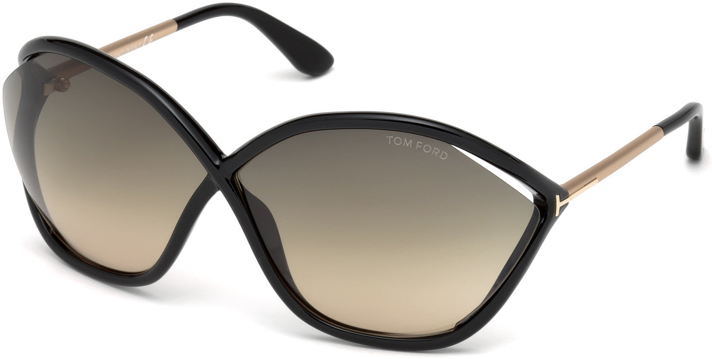 Tom Ford FT0529 Bella Geometric Sunglasses 01B-01B - Shiny Black  / Gradient Smoke