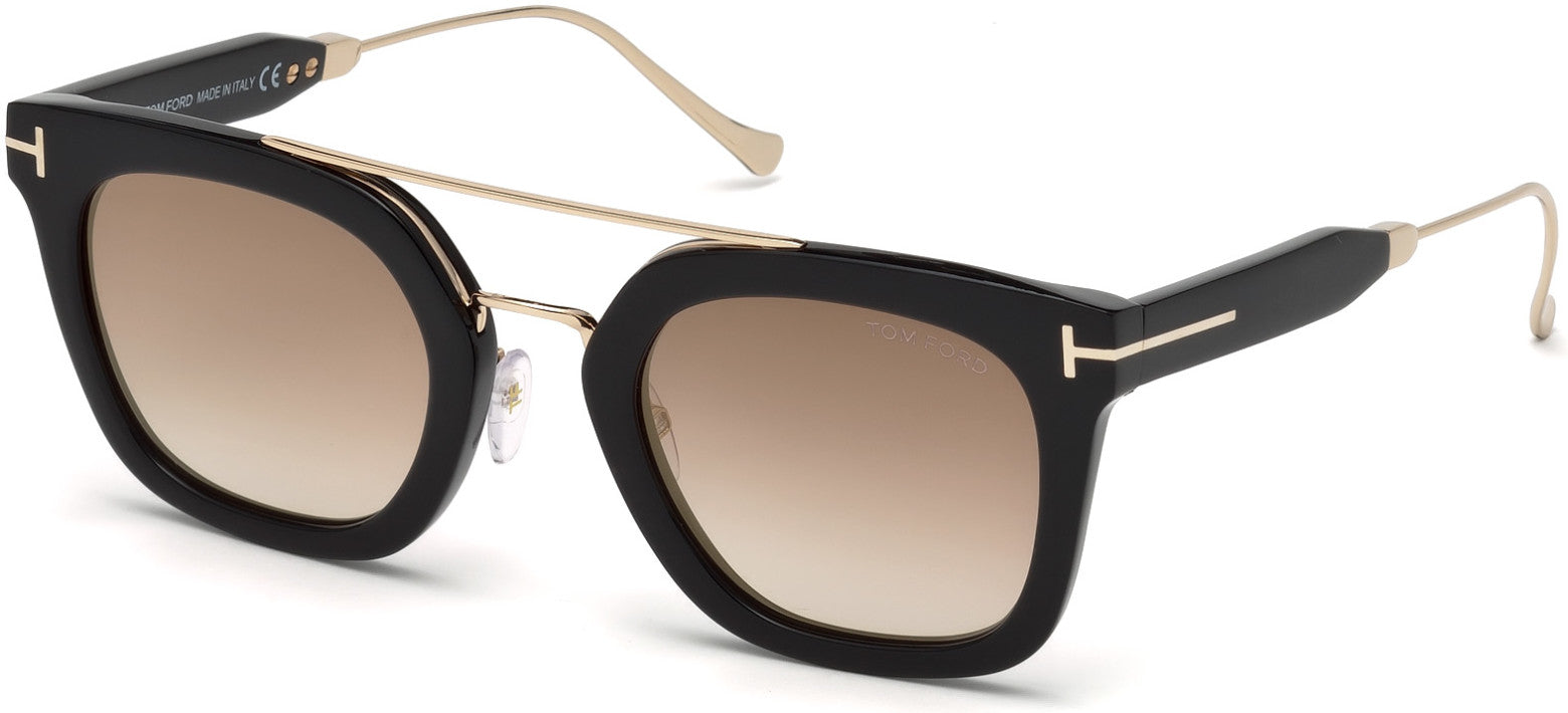 Tom Ford FT0541 Alex-02 Geometric Sunglasses 01F-01F - Shiny Black  / Gradient Brown