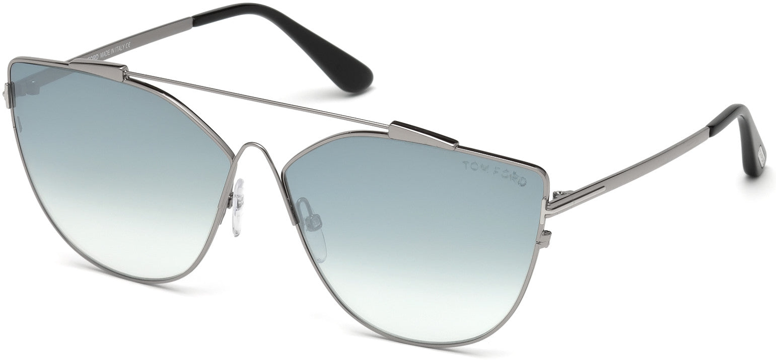 Tom Ford FT0563 Jacquelyn-02 Cat Sunglasses 14X-14X - Shiny Light Ruthenium / Blu Mirror