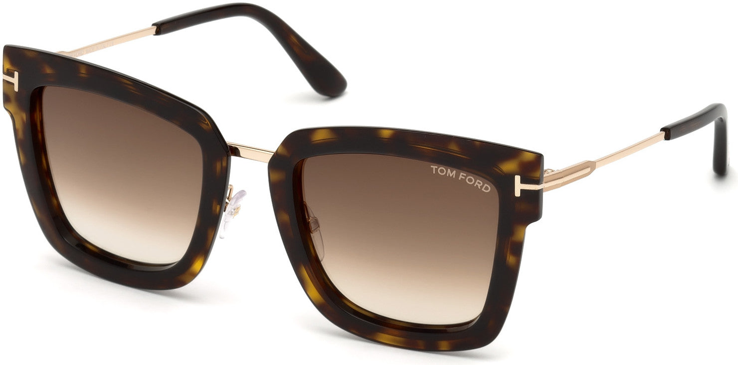 Tom Ford FT0573 Lara-02 Geometric Sunglasses 52F-52F - Shiny Dark Havana, Rose Gold/ Gradient Brown Lenses