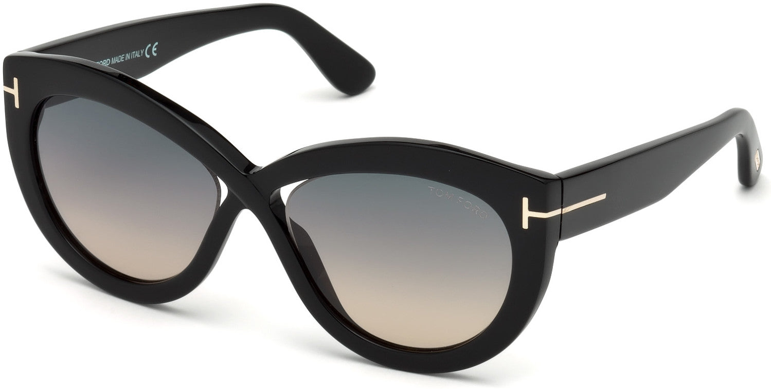 Tom Ford FT0577 Diane-02 Butterfly Sunglasses 01B-01B - Shiny Black/ Gradient Smoke-To- Burnt Orange Lenses