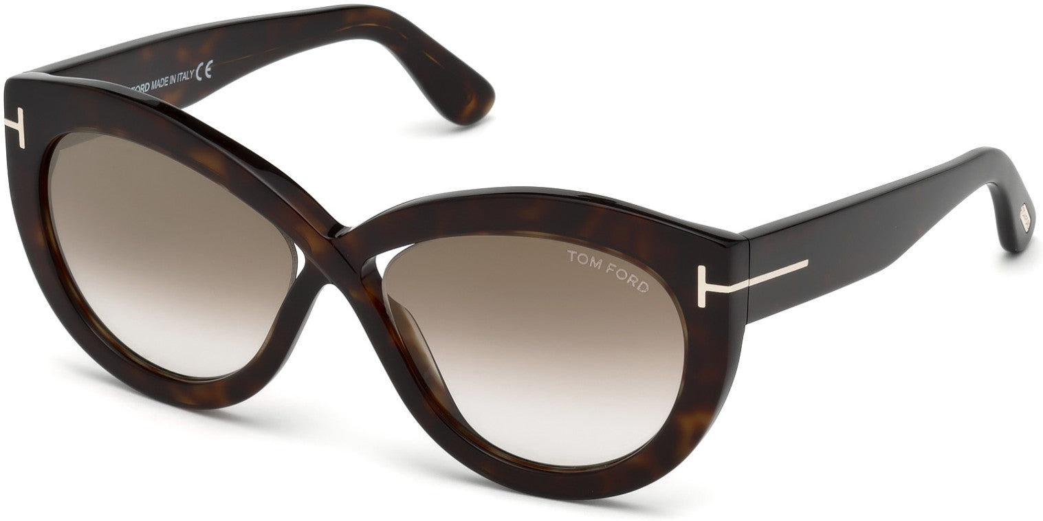 Tom Ford FT0577 Diane-02 Butterfly Sunglasses 52G-52G - Shiny Dark Havana/ Gradient Brown W. Flash Gold Lenses