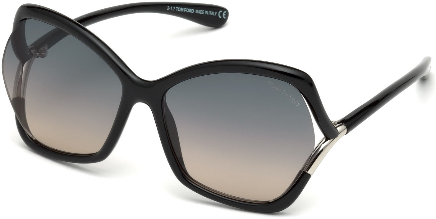 Tom Ford FT0579 Astrid-02 Geometric Sunglasses 01B-01B - Shiny Black  / Gradient Smoke