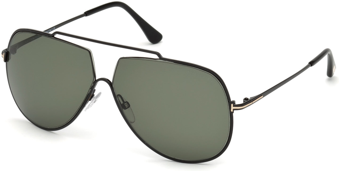 Tom Ford FT0586 Chase-02 Pilot Sunglasses 01N-01N - Shiny Black  / Green